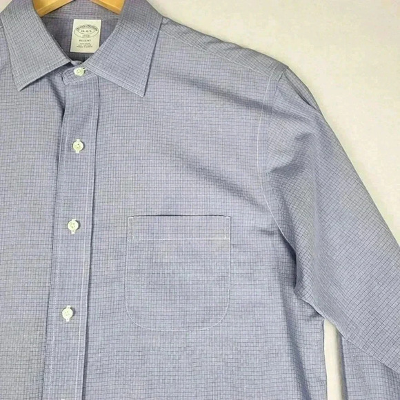 Brooks Brothers Mens Regent Dress Shirt Sz 16 4-5 Non Iron Blue‎ Micro Geometric - Picture 7 of 16